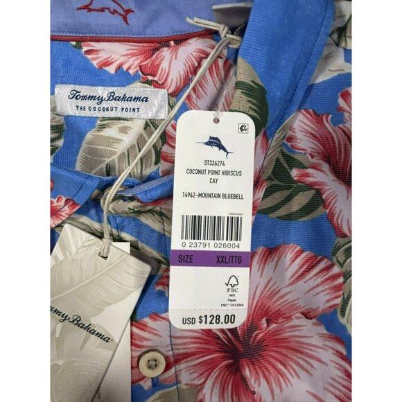 Tommy Bahama Coconut Point Hibiscus Floral Shirt XXL Bluebell Button-Up 100% Lyo - Picture 4 of 7